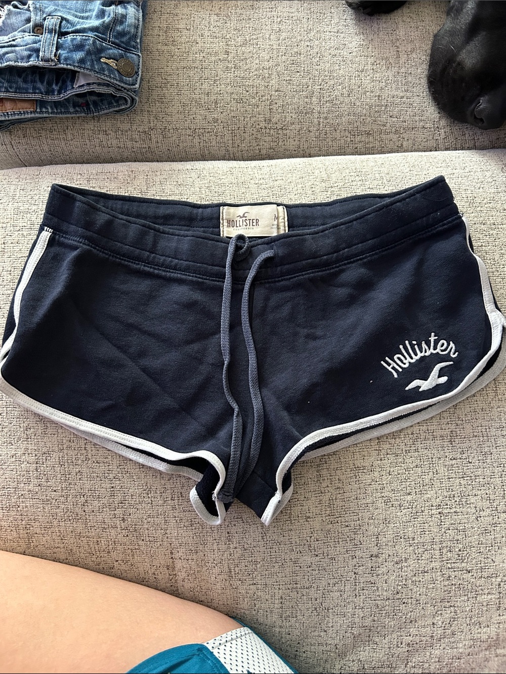 Hollister Navy Blue Athletic Dolphin Shorts with White Trim